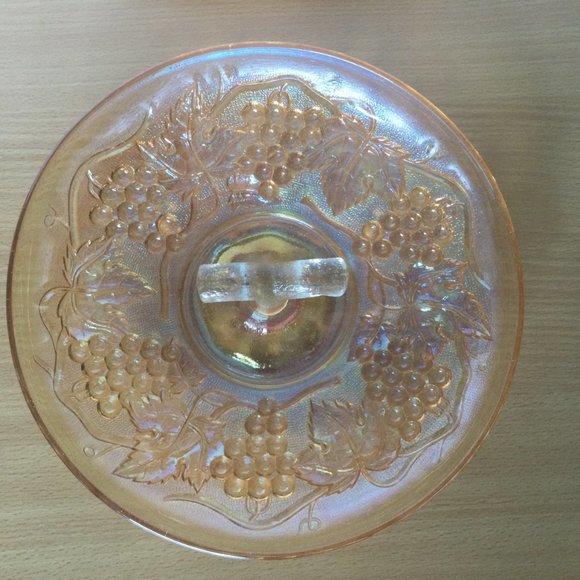 Vintage Carnival luster Glass serving tray plate with handle grapes motif Amber - Picture 4 of 7